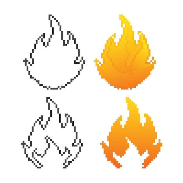 Flame fire Pixel art 8 bit vector icon illustration