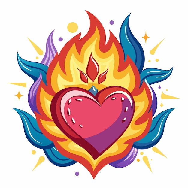 Vector flaming heart with blue and purple swirls