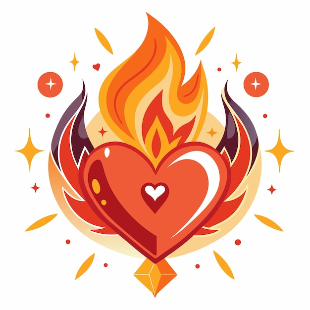 Vector flaming heart with droplets and arrows