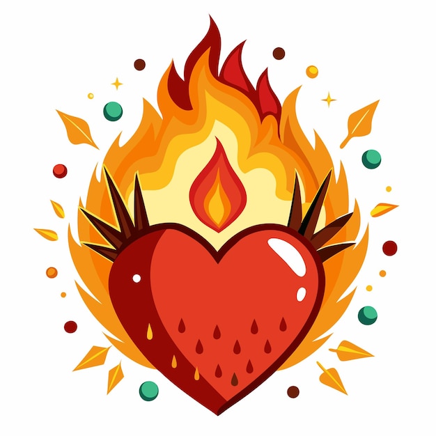 Vector flaming heart with spikes and dripping red liquid