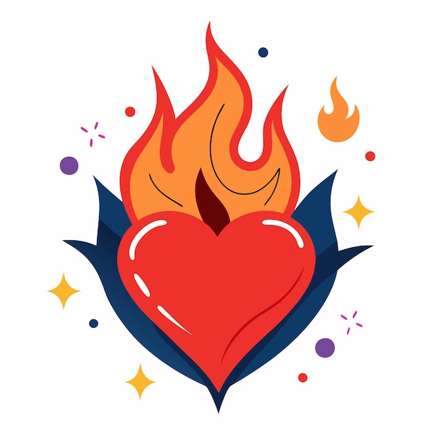 Vector flaming heart with stars and blue splashes