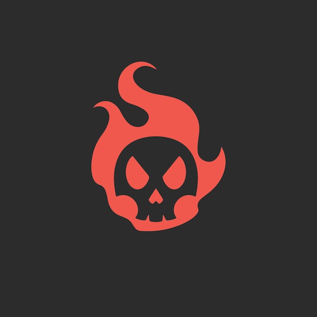 Flaming Red Skull Logo on Black Background Tribal Decal Stencil Tattoo Vector Illustration