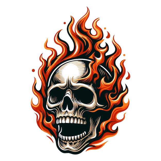 Flaming Skull vector illustration on white background