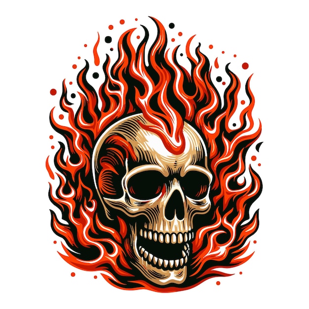 Flaming Skull vector illustration on white background