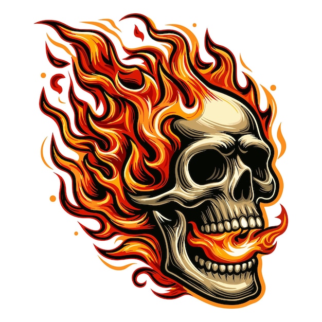 Flaming Skull vector illustration on white background