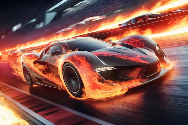 Vector flaming vintage car 3d rendering