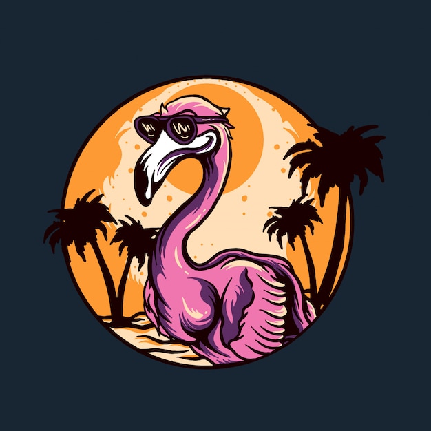 Flamingo bird with summer scene illustration