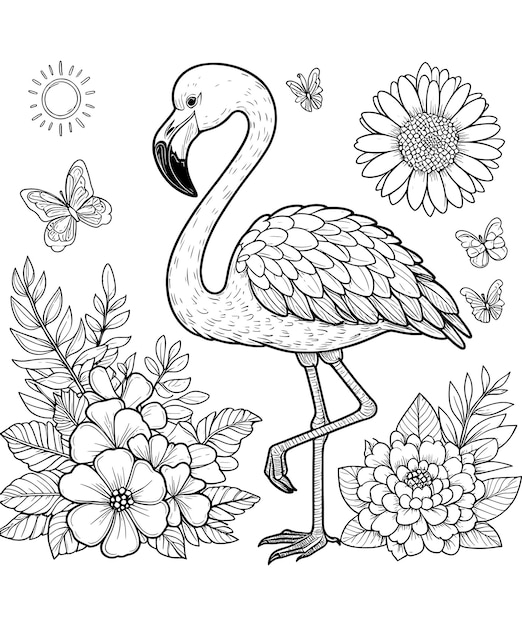 Flamingo Coloring Pages vector carton illustration