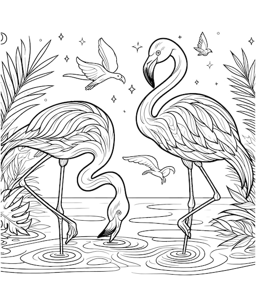 Vector flamingo coloring pages vector carton illustration