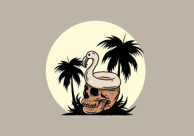 Flamingo lifebuoy is on top of the skull illustration