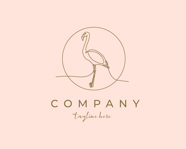 Flamingo Line Logo Design Template on Pink Background, Nature Tropic Tropical Animal