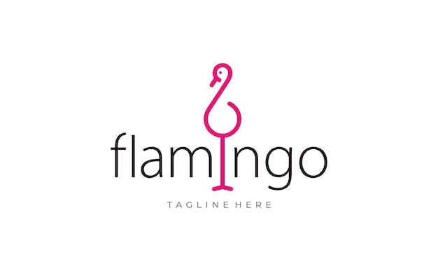 Flamingo logo design with simple minimalist line art monoline style