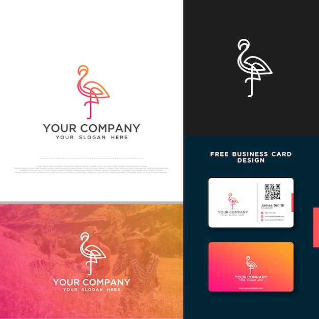 Flamingo Logo with Free Business Card Design