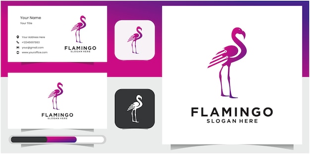 Flamingo Logo With Line style Beautiful flamingo animal art logo design illustration for business