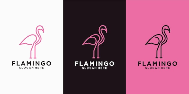 Flamingo Logo With Line style Beautiful flamingo animal art logo design illustration for business