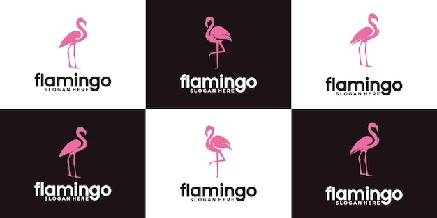 Flamingo Logo With Line style Beautiful flamingo animal art logo design illustration for business