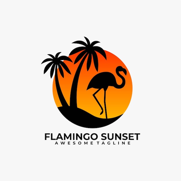 Flamingo sunset logo design template