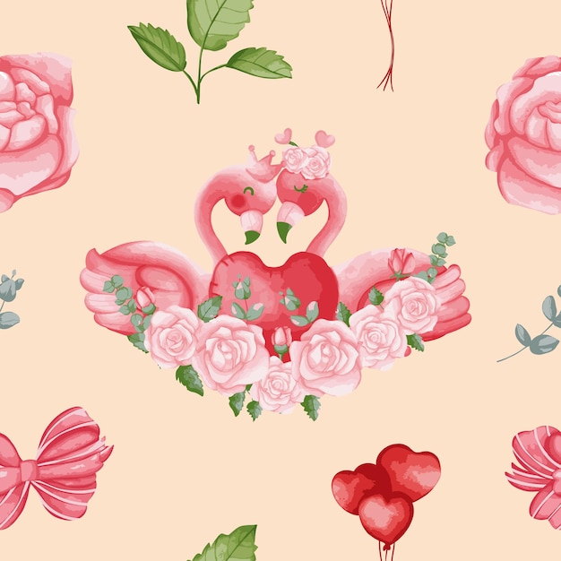 Flamingo Valentine Seamless pattern Valentine and Love background