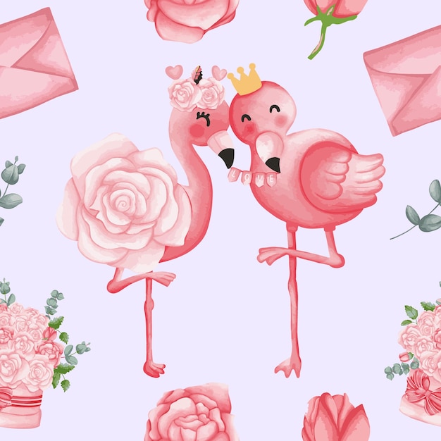 Flamingo Valentine Seamless pattern Valentine and Love background