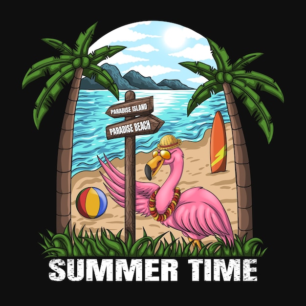 Flamingo welcome summer vacation on the beach vector illustration