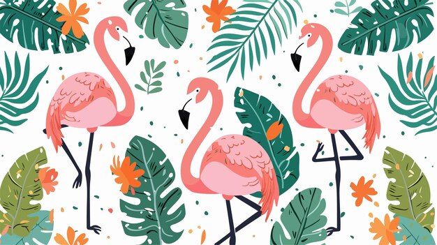 Flamingo with Boho Summer Tropical Pattern Illustration