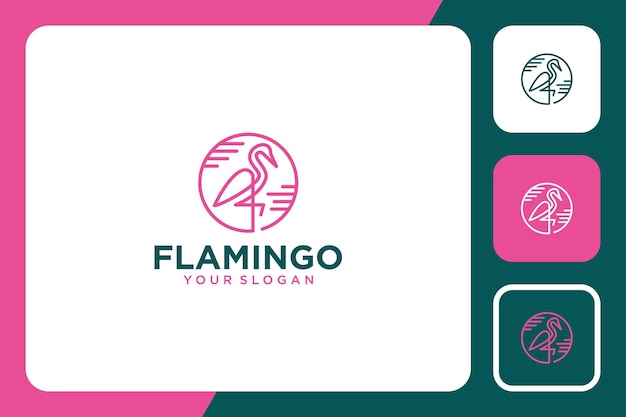 flamingo with line art logo design icon vector illustration