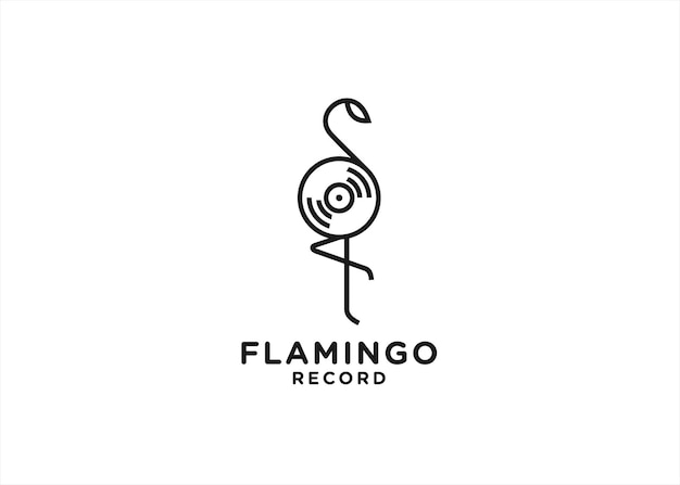 flamingo with record logo design icon vector silhouette illustration