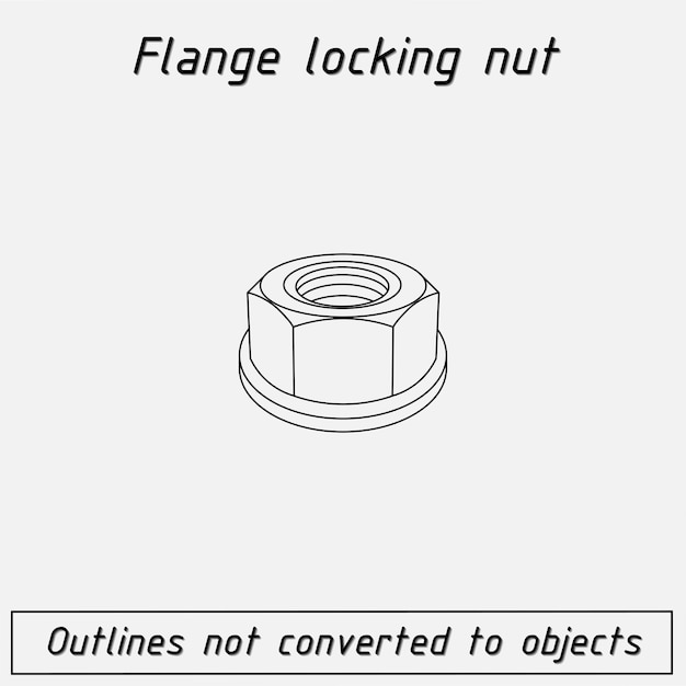 Flange locking nut fastener outline blueprint