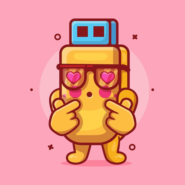 flash disk character mascot with love sign hand gesture isolated cartoon in flat style design