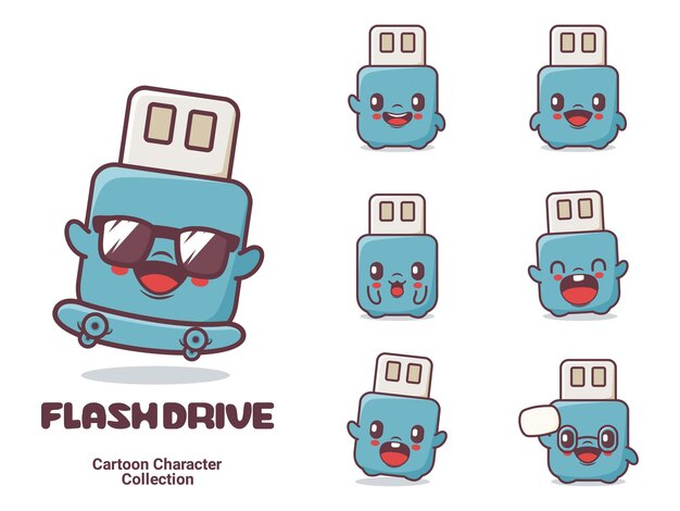 Flash drive character cartoon vector illustration