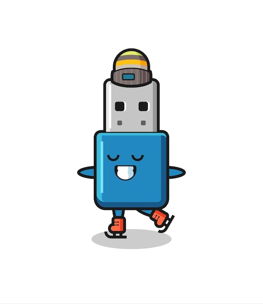 Flash drive usb cartoon as an ice skating player doing perform