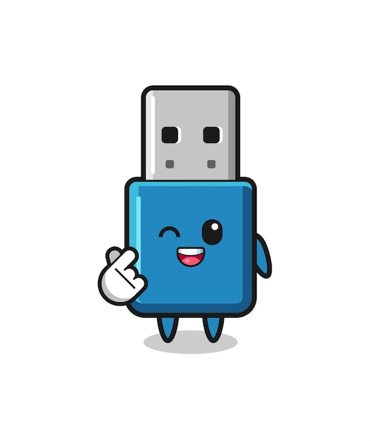 Flash drive usb character doing Korean finger heart