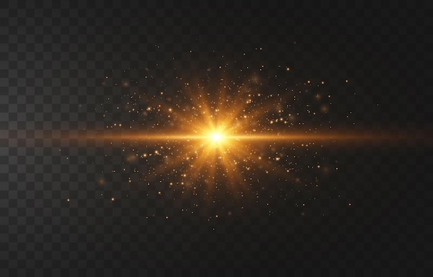 Flash light with fairy dust sparks and golden stars shine dusty shine light vector light on png