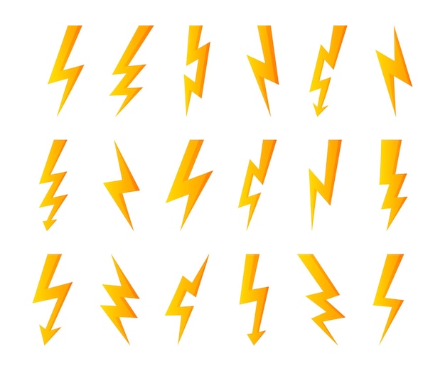 Flash logo storm lightning icon energy symbol and battery fast charging Vector set