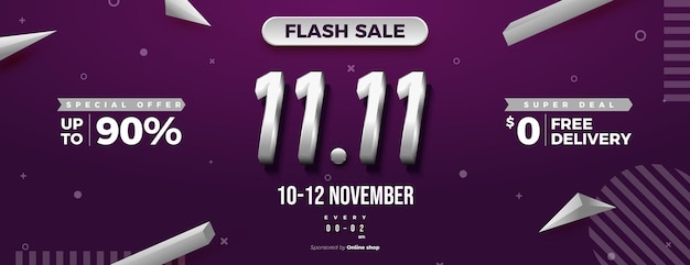 Flash sale at 11 11 sale with embossed and shaded figure illustrations