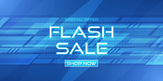 Flash sale banner. Abstract blue technology background