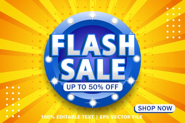 Flash sale banner template design 3d for promotion editable text effect