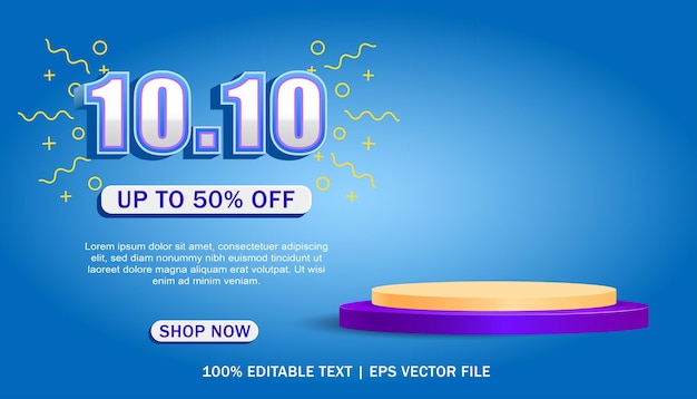 Flash sale banner template design for promotion with podium. Editable text effects