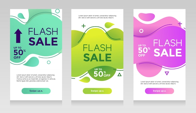 flash sale banners with abstract liquid color. Sale flyer template design, Flash sale special offer set