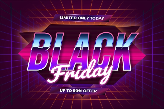 Flash Sale Black Friday with effect theme retro 80s realistic neon light concept