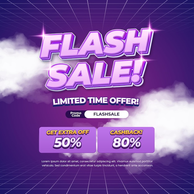 Flash Sale discount deals Editable text with Dark Purple Blue gradient banner template