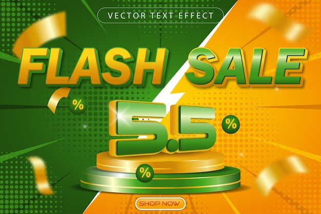 Flash sale editable text effect with 55 3D vector and podium stage template