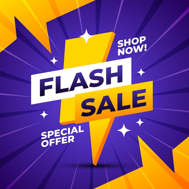 A flash sale poster with a lightning bolt on it.