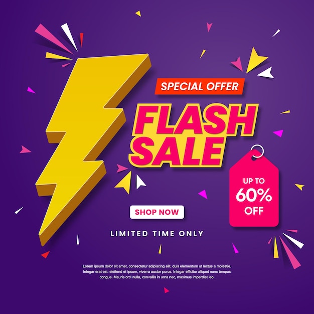 Flash sale Promotion banner for 60 percent discount Vector Template