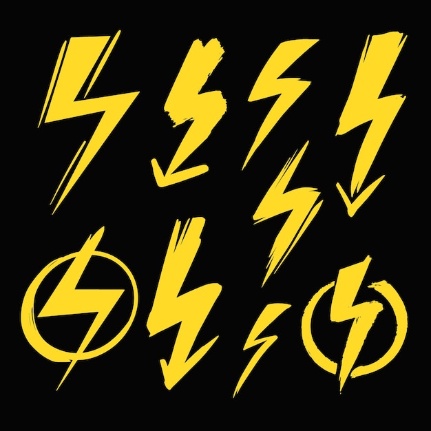 Flash sign high voltage set of handdrawn sketches vector shapes