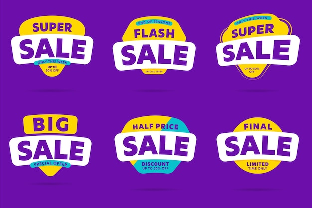 Flash, super, final, half price and big sale sticker set.