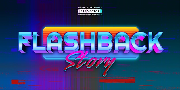 Flashback Story Text Effect Style with retro vibrant theme realistic neon light concept for trendy flyer poster and banner template promotion