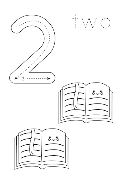 Flashcard number 2 Preschool worksheet Black and white books