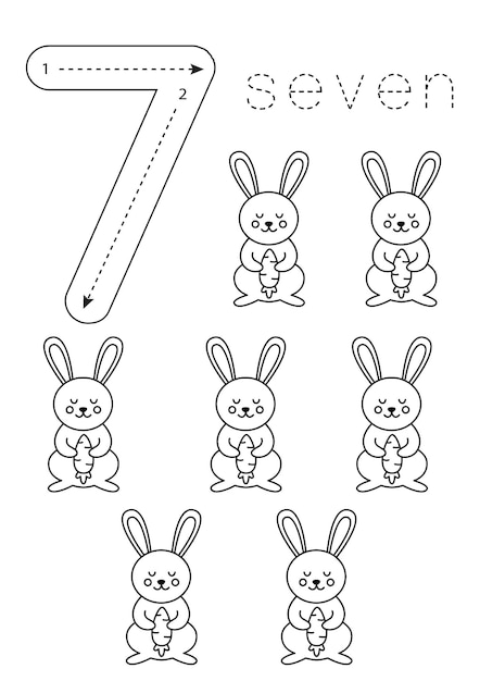 Flashcard number seven Preschool worksheet Easter worksheet