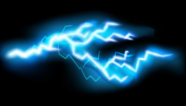 Vector flashes of lightning, isolated on transparent background.